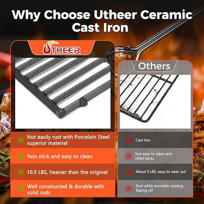 Utheer Porcelain-Enameled Cast Iron Cooking Grates for Weber Spirit 2025 Front-Control Models, 2PCS Replacement Grill Grate Set, Fits Spirit E-210 E-310 E-325 (2025), Replaces Weber 7637