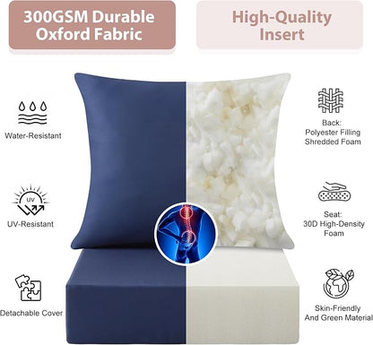 Outdoor Deep Seat Cushion Set, 24x24 Inch, Navy Blue, Set of 6 | Water-Resistant, Fade-Resistant, Removable Cover, For Patio Chair & Sofa&Furniture