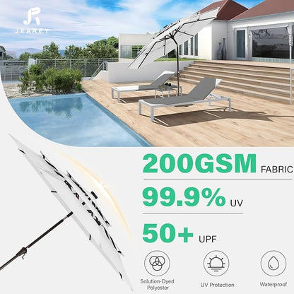 JEAREY 9 ft 3-Tier Outdoor LED Lighted Patio Umbrella w/Crank, Creamy-white | Solar Market Table Umbrella with 8 Sturdy Ribs, UV Protection Waterproof Sunproof for Garden, Deck and Backyard