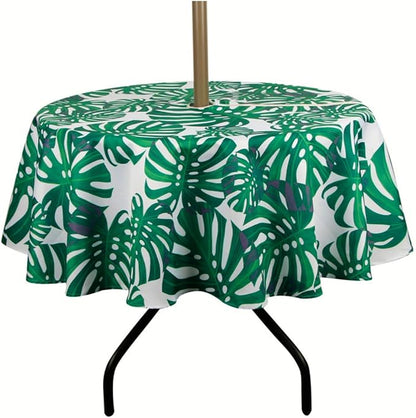 SUQ I OME Patio Outdoor Umbrella Tablecloth with Hole and Zipper,Zippered,Spring Summer Table Covers for Backyard Circular Table BBQs Picnic(Leaf Green,60'' Round)