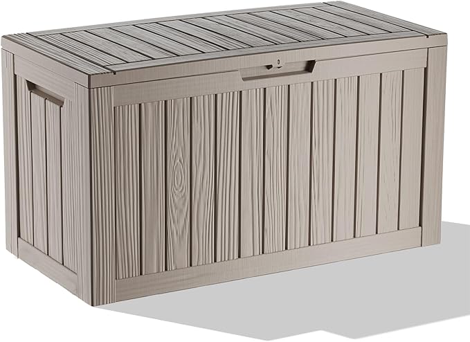 ROJIK Outdoor Storage Box, 85 Gallon Waterproof Deck Box, Weatherproof Resin Outside Storage Bin for Patio Furniture, Garden Tools, Pool Accessories, Cushion, Grey
