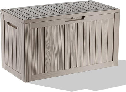 ROJIK Outdoor Storage Box, 85 Gallon Waterproof Deck Box, Weatherproof Resin Outside Storage Bin for Patio Furniture, Garden Tools, Pool Accessories, Cushion, Grey