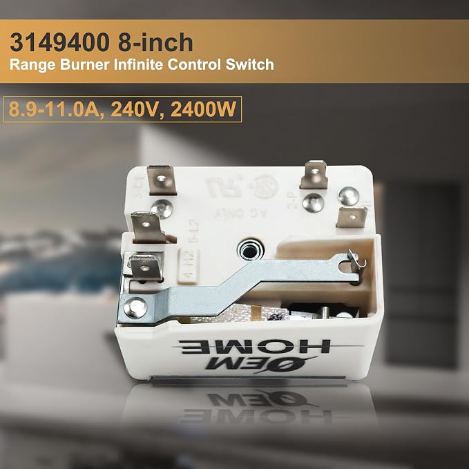 WP3149400 3149400 3148954 3148953 Range Surface Burner Infinite Switch for Large 8 Inch Burner Replace Parts: 2786 AP6007666 PS11740783 EAP11740783 310180 311846 311858 311859 Fits for Whirlpool