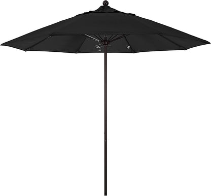 California Umbrella 9' Round Aluminum/Fiberglass Umbrella, Push Open, Bronze Pole, Sunbrella Black Fabric