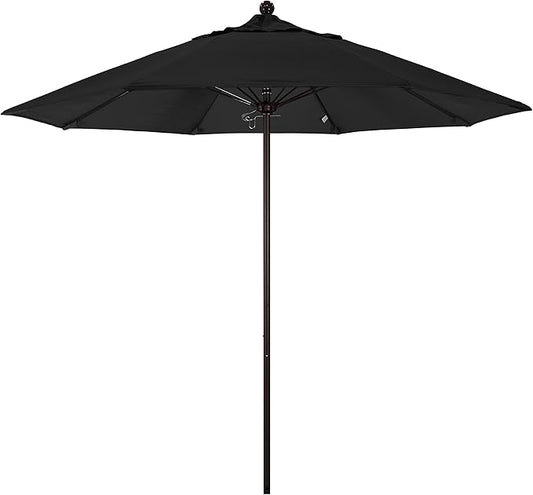 California Umbrella 9' Round Aluminum/Fiberglass Umbrella, Push Open, Bronze Pole, Sunbrella Black Fabric