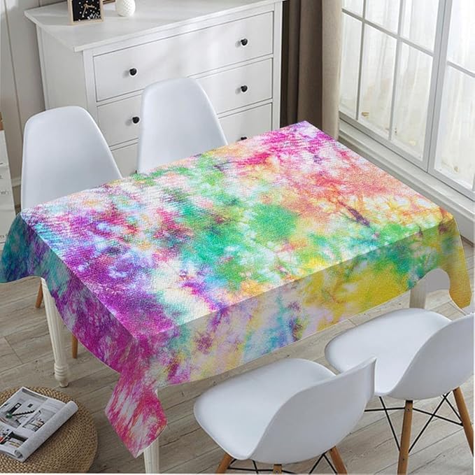 TKS MITLAN Tie Dye Tablecloth 60x84 Inch Rectangular Rainbow Splash Tie Dye Pattern Oblong Table Cloth Kitchen Table Decorations for Home Dinner Party