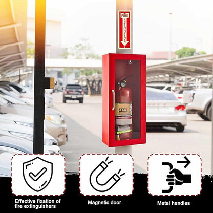 Zonon 10 lb Fire Extinguisher Cabinet with Reflective Sign, Wall & Surface Mount Fire Extinguisher Box Case Steel 24-3/4" H x 10-1/4" W x 6-3/4" D, with Handle, for 2.5/5/10 lb Dry Chemical(Red)
