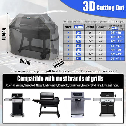 LIBZAKI Grill Cover 420D Waterproof, Weather Resistant, Rip-Proof, Anti-UV, Fade Resistant,Gas Grill Cover for Weber,Char Broil,Nexgrill Grills, etc.58 inches-Gray/Orange