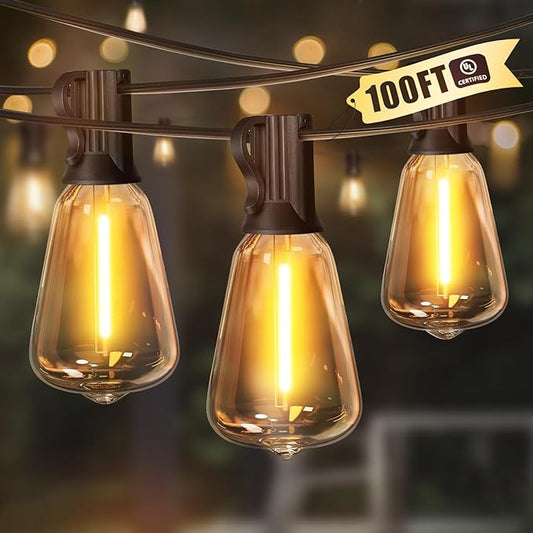 LAMPHOME LED Outdoor String Lights 100FT Patio Lights Waterproof 52 Shatterproof ST38 Edison Bulbs, Connectable Hanging Lights for Porch Deck Garden Backyard Balcony Party Christmas Cafe Decor