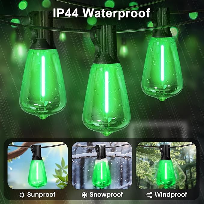 LAMPHOME 2-Pack 26Ft ST38 Green St Patrick's Day Patio Lights, Outdoor String Lights with 12+1 Shatterproof LED Edison Bulbs, Waterproof String Lights for Bistro Christmas Party Decor