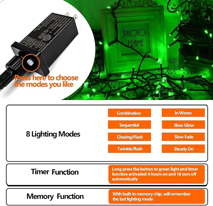 75.8 FT 200 LED Extendable Green Christmas String Lights Indoor Outdoor | Memory Function & Timer & 8 Modes,Ultra Bright Green Wire Waterproof Mini Lights for Christmas Tree Yard Holiday Party Decor