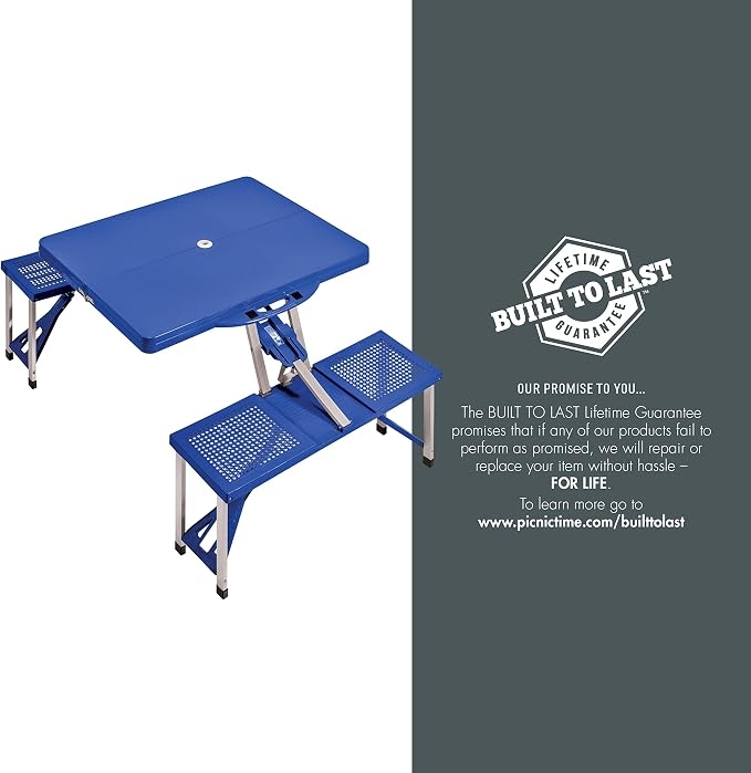 Picnic TIME Portable Folding Picnic Table with Seats for 4, Collapsible Aluminum Table with Benches & Umbrella Hole, Lightweight Foldable Table for Camping, Travel, Backyard, Tailgating | with Umbrella Hole