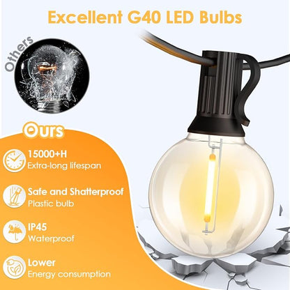 Mlambert 100FT(4x25FT) G40 LED Outdoor String Lights, Plug-in Waterproof Patio Lights with 40+3 LED Bulbs, Porch Lights for Backyard Party Decor, Black