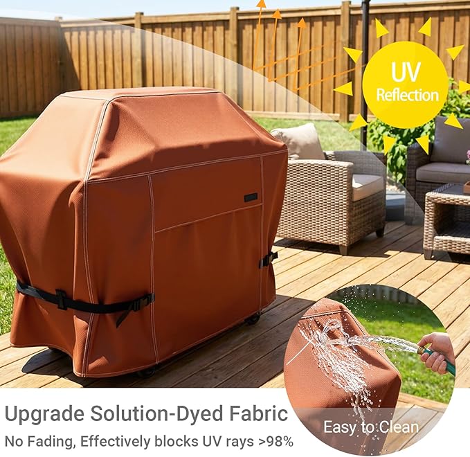 NettyPro BBQ Grill Cover 56 inch Heavy Duty Waterproof Outdoor 2-3 Burners Gas Grill Cover for Outside Weber, Char-Broil, Brinkmann, Nexgrill Barbecue, Brown