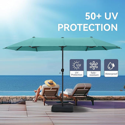 GREEN PARTY 13 ft Outdoor Patio Umbrella, Large Rectangular Table Umbrellas | Double-Sided, UV & Fade Resistant Canopy for Deck Poolside Garden Backyard, Market Umbrella with Crank & 1.5" Pole, Turquoise