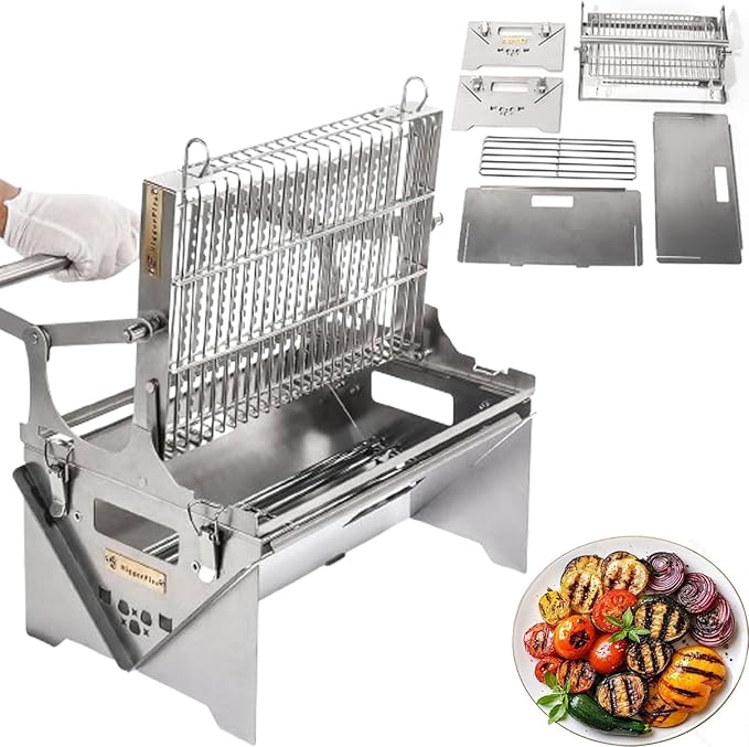 Portable 360°Rotating Charcoal Grill,Portable BBQ with Removable Tray & Adjustable Steel Frame, 3-Position Height Adjustment,Easy to Disassemble,Easy to Transport