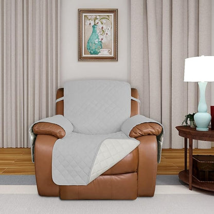 PureFit Reversible Recliner Chair Covers Couch Covers for Dogs, 28 in | Light Gray/Ivory, Water Resistant Couch Protector, Washable Pet Couch Cover with Non Slip and Elastic Straps For Kids