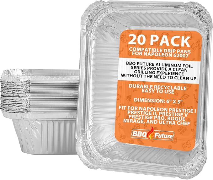 62007 Drip Pans Liners for Napoleon, 20 Pack Grill Grease Tray Parts | Accessories for Napoleon Prestige I/II/V, Prestige PRO, Rogue, Mirage & Ultra Chef, BBQ Disposable Aluminum Foil Replacement
