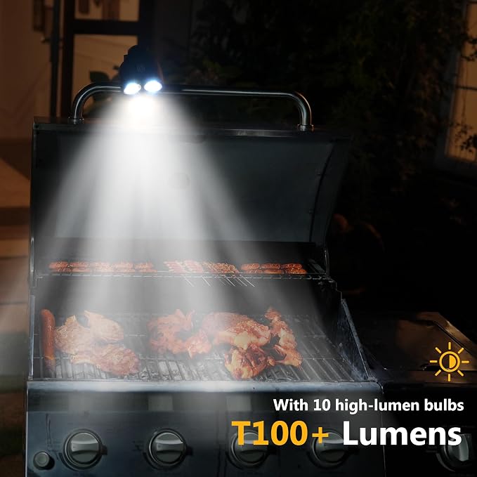 Grill Lights with 10 LED Lights, Grill BBQ Lights with Aluminum Clip, BBQ Grill Accessories Suitable for Outdoor, Barbecues and Cycling Lighting, Gifts for Men