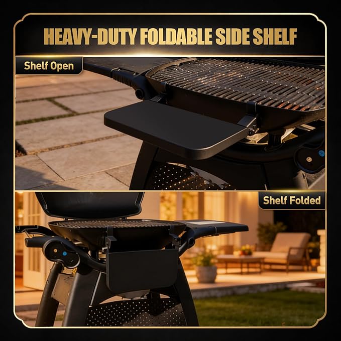 QuliMetal Front Shelf for Weber Q2800, Folding Front Grill Table Accessory, Foldable BBQ Prep Shelf with Extra Space for Food Prep, Tools, Trays and Storage, 13.8" x 9.1"