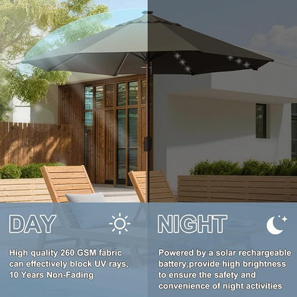 EliteShade USA 10-Year-Non-Fading 10ft Market Patio Umbrella, Commercial Grade Table Sun Umbrella with 80 Solar LED Lights, Crank Open, Windproof & UPF 50+ UV Protection for Garden, Deck, Pool, Backyard, No Tilt, Taupe