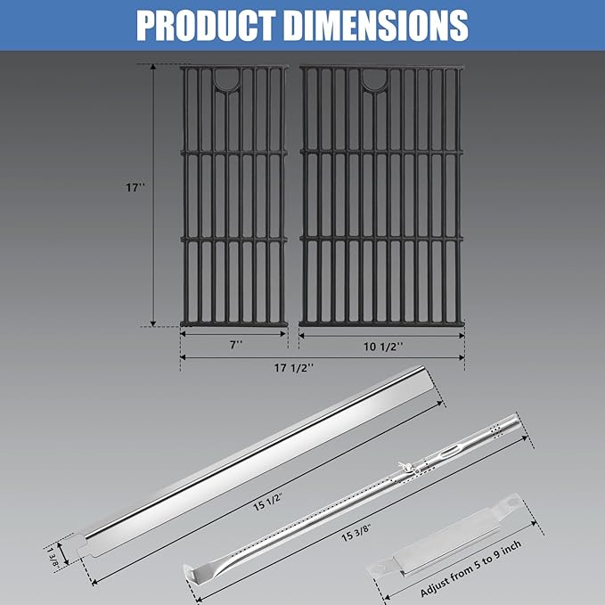 Criditpid Grill Replacement Parts for Charbroil Performance 2 Burner 463630021 463655021 463352521 463660421 463660021, Grill Grates, Heat Plates Shield, Burner and Igniter for Char-Broil Grill Parts