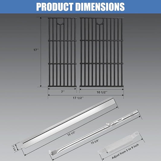 Criditpid Grill Replacement Parts for Charbroil Performance 2 Burner 463630021 463655021 463352521 463660421 463660021, Grill Grates, Heat Plates Shield, Burner and Igniter for Char-Broil Grill Parts