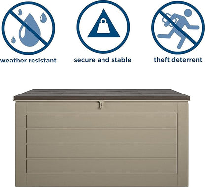 Cosco Outdoor Living 180 Gallon Patio Storage Box, Extra Large, Lockable Lid, Weather-Resistant, Tan/Brown