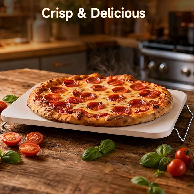 JEETEE Cordierite Pizza Stone Set, 15x12 Inch Baking Stone for Oven & Grill | Rectangular Baking Stone, Crispy Crust Results, For Homemade Pizza & Bread & BBQ, 6PCS Pizza Cooking Stone Set