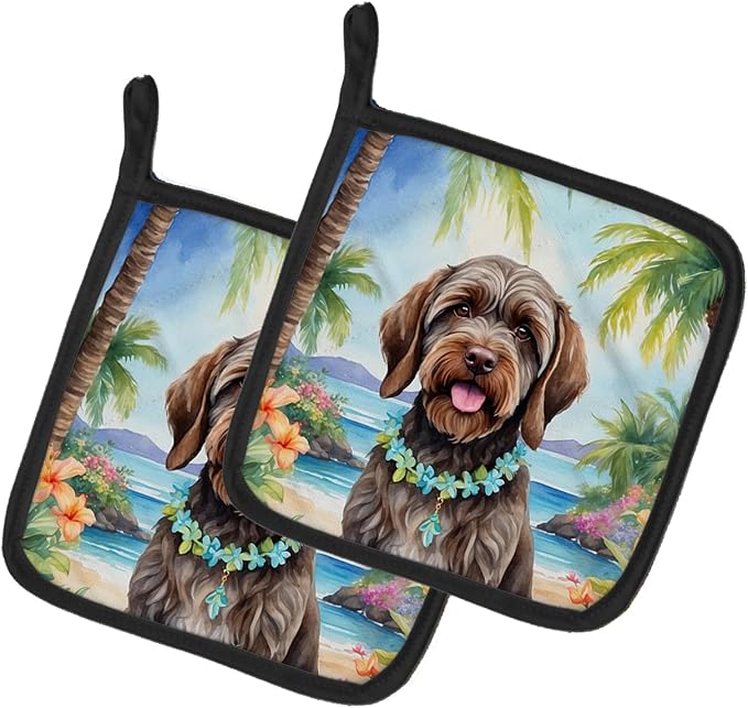 Caroline's Treasures Wirehaired Pointing Griffon Luau Pair of Pot Holders Kitchen Heat Resistant Pot Holders Sets Oven Hot Pads for Cooking Baking BBQ, 7 1/2 x 7 1/2