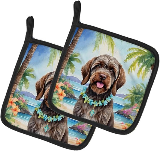Caroline's Treasures Wirehaired Pointing Griffon Luau Pair of Pot Holders Kitchen Heat Resistant Pot Holders Sets Oven Hot Pads for Cooking Baking BBQ, 7 1/2 x 7 1/2
