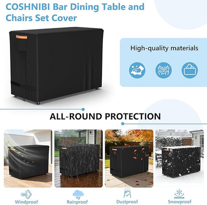 COSHNIBI Bar Height Patio Set Cover for 7 Pieces Patio Bar Dining Table and Chairs Set, Heavy Duty Waterproof Outdoor Bar Height Patio Table and Chairs Set Cover,60" L x 41" W x 41" H,Black