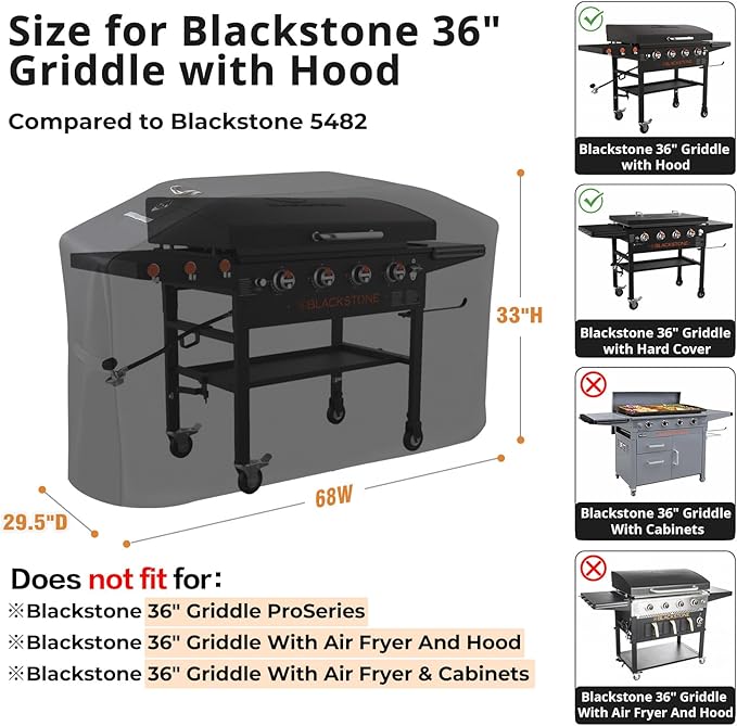 Griddle Cover for Blackstone 36 inch Griddle with Hood 5482[2026 Upgraded 1000D Heavy Duty] Flat Top Grill Cover,Waterproof Rip-Proof Grill Cover for Blackstone and More 4-Burner Griddle with Air Vent | 2026 Upgraded,Waterproof,Rip-Proof,Windproof Stra...