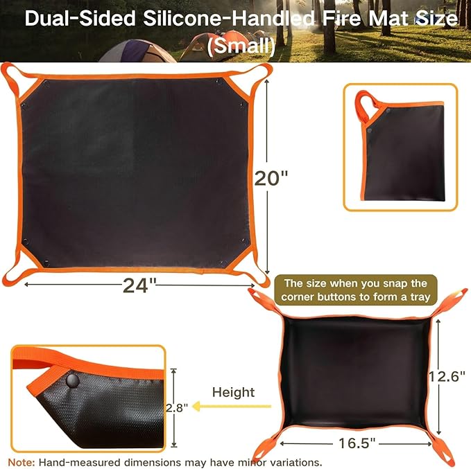 Fire Pit Mat with Handle, Fireproof Under Grill Mat & Heat Resistant Pad for Solo Stove/Camping/Patio/Lawn, Waterproof & Non-Slip