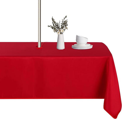 LUSHVIDA Rectangle Outdoor Tablecloth with Umbrella Hole and Zipper, 60x120 Inch Red, Washable Waterproof Table Cloth Spill Proof Wrinkle Free Table Cover for Patio Spring Summer Picnic BBQS