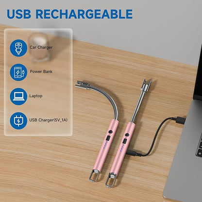 Flame bird 2 Pack Electric Candle Lighter Flameless Arc Windproof Flexible Long Neck USB Rechargeable Lighter for BBQ Grill Fireworks Camping.(Rose Gold)
