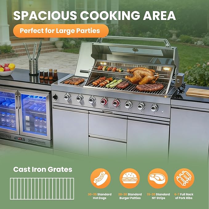 Outdoor Kitchen Island,Gas Grill with Standalone Side Burner Island, 96,000 BTU BBQ Grill with Infrared Burner, Refrigerator,Granite Countertop, Grill Cart & Storage Drawers (Silver+153in)