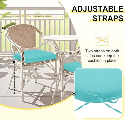 downluxe Outdoor Chair Cushions Set of 6 for Patio Furniture, Water-Resistant Patio Chair Cushions with Ties, High Density Foam Outdoor Seat Cushion, 17" X 16" X 2", Teal