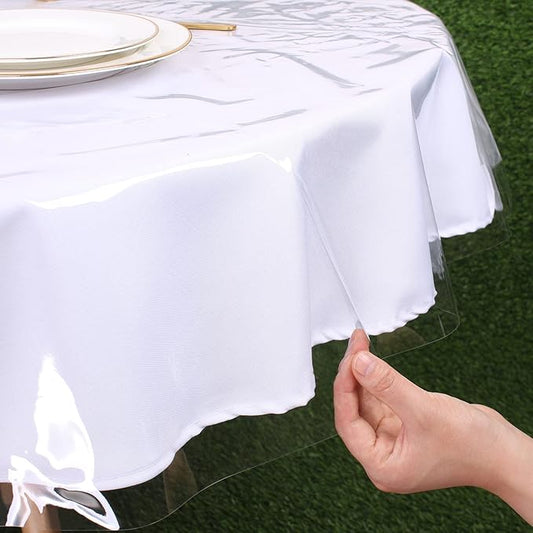 Kesfey 60 inch Round Clear Plastic Table Cloth Protector 100% Waterproof Table Cover Vinyl PVC Oilproof Stain Resistant Tablecloths Wipe Transparent Tablecover for Dining Tables Kitchen Daily Party