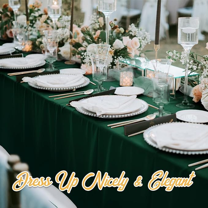 BRILLMAX 8 Pack Hunter Green Tablecloth 60x126 Inch for 8ft Rectangle Table | 150 GSM Polyester Fabric, 15" Standard Drop, Water, Stain & Wrinkle Resistant Cloth Cover for Wedding Reception Banquet Party
