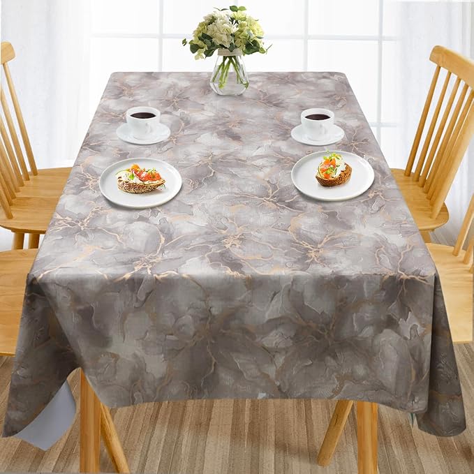 AIRCOWRIE Waterproof Vinyl Tablecloths, Heavy Duty Oil Spill Proof Plastic Table Cloth with Soft-Touch Finish, Wipe Clean PVC Table Cover for Indoor and Outdoor Use (Brown Floral, 54”×78”, Rectangle)