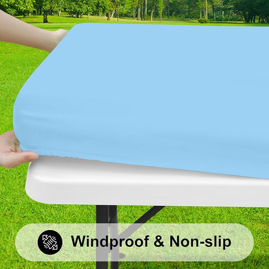 Smiry Rectangle Tablecloth, Elastic Fitted Flannel Backed Vinyl Tablecloths for 4ft Folding Tables, Waterproof Wipeable Table Covers for Indoor, Outdoor, Picnic and Camping (Baby Bule, 30"x48")