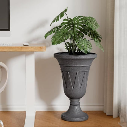 24"Tall Urn Planters for Outdoor Plants, Urns and Pedestal Set of 2 | Resin HDPE Weather-Resistant Material, Vintage Trophy Design Outdoor Planters with Drainage Holes, Flower Pot/Vase/Porch Door