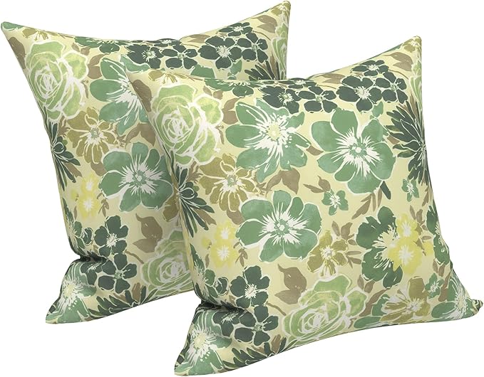 LVTXIII 2 Pack Outdoor Pillow Covers ONLY 18x18 Inch, Water-Repellent Square Decorative Cushion Covers for Patio Furniture, Garden, Sofa, Green Rose