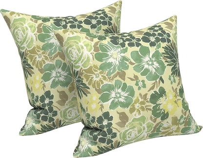 LVTXIII 2 Pack Outdoor Pillow Covers ONLY 18x18 Inch, Water-Repellent Square Decorative Cushion Covers for Patio Furniture, Garden, Sofa, Green Rose