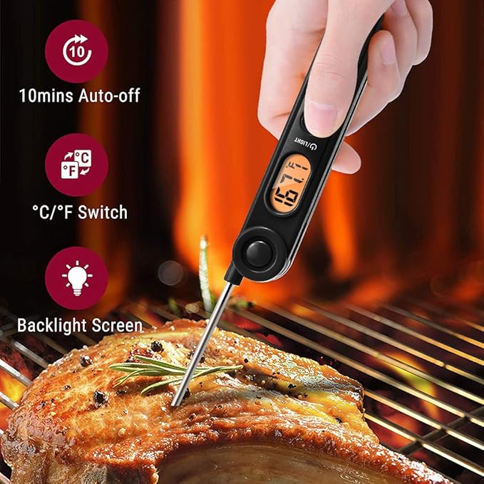 TempPro Digital Meat Thermometer with Temperature Indicator, Instant Read Food Thermometer with Pop-up Meat Probe and Backlight for Oil Deep Fry Smoker BBQ Grill Kitchen Candy (Previously ThermoPro)