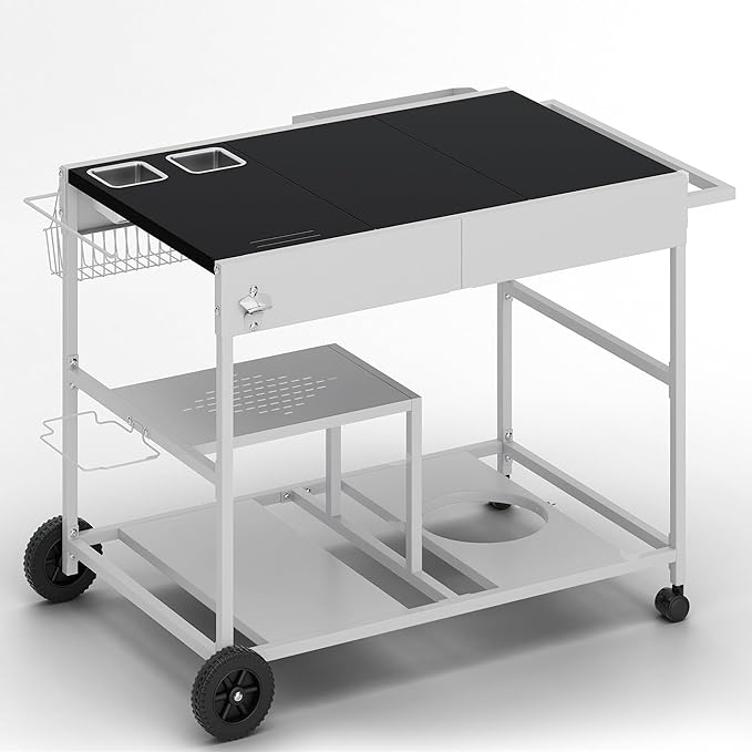 Shintenchi Pizza Oven Cart Table with Topping Station and Wheels, Outdoor Tabletop Grill Table Stand, Movable Food Prep Workcart Fits for Ninja Blackstone Woodfire Grill