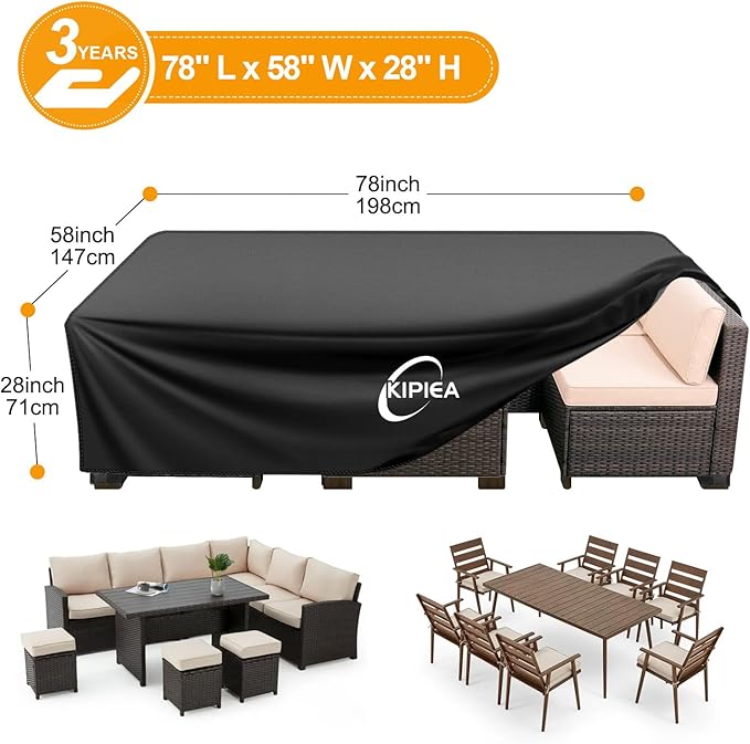 Kipiea Patio Furniture Covers Waterproof Winter, Heavy-Duty 420D Outdoor Patio Furniture Set Covers, No Tears Anti UV No Fading (78" L x 58" W x 28" H)