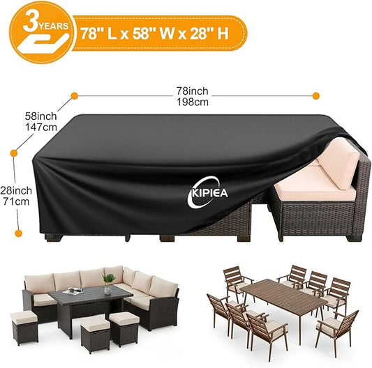 Kipiea Patio Furniture Covers Waterproof Winter, Heavy-Duty 420D Outdoor Patio Furniture Set Covers, No Tears Anti UV No Fading (78" L x 58" W x 28" H)
