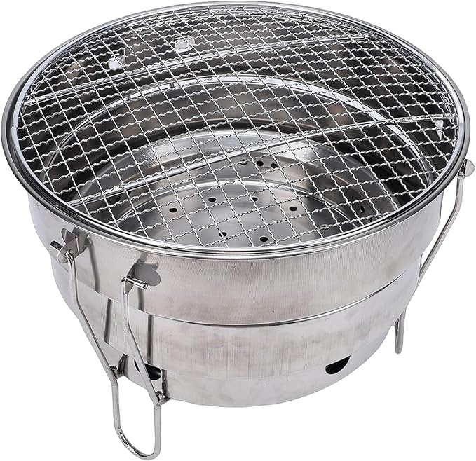 Keenso Portable Charcoal Grill, Stainless Steel, Foldable Design, Ideal for Camping and Backyard Cookouts (CW305 28 BBQ Grill)